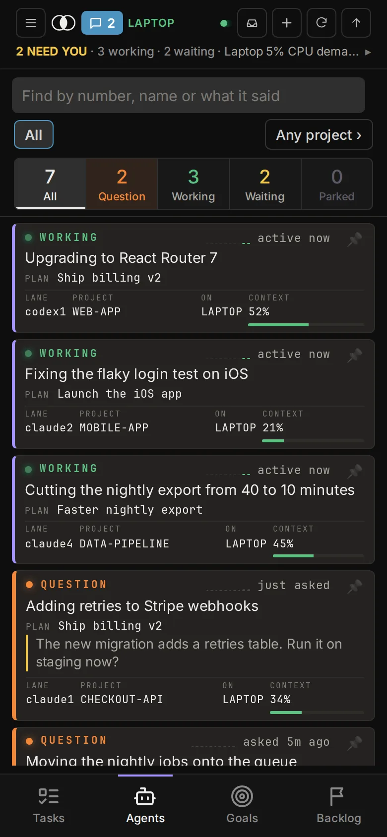 Moryu Dev: every sample session in one list, sorted by what it needs from you